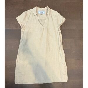 Tommy Bahama Tan Two pPalms Short Sleeve Dress Lined V Pockets Excellent Large